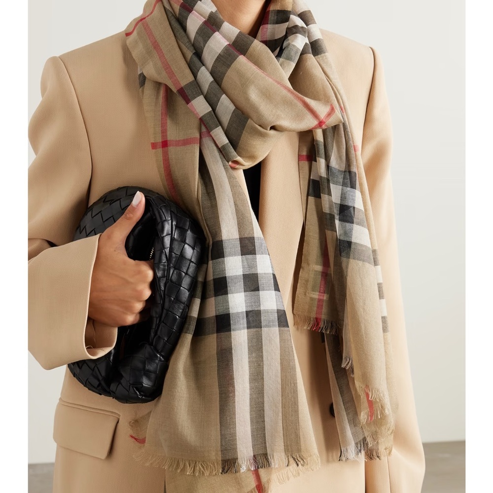 Lightweight Giant Check Wool & Silk Scarf